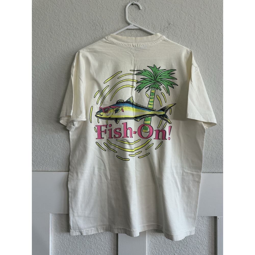 Vintage 90s Crazy Shirts Neon Fish On Beach Surf Tropical Shirt Xl Double Side